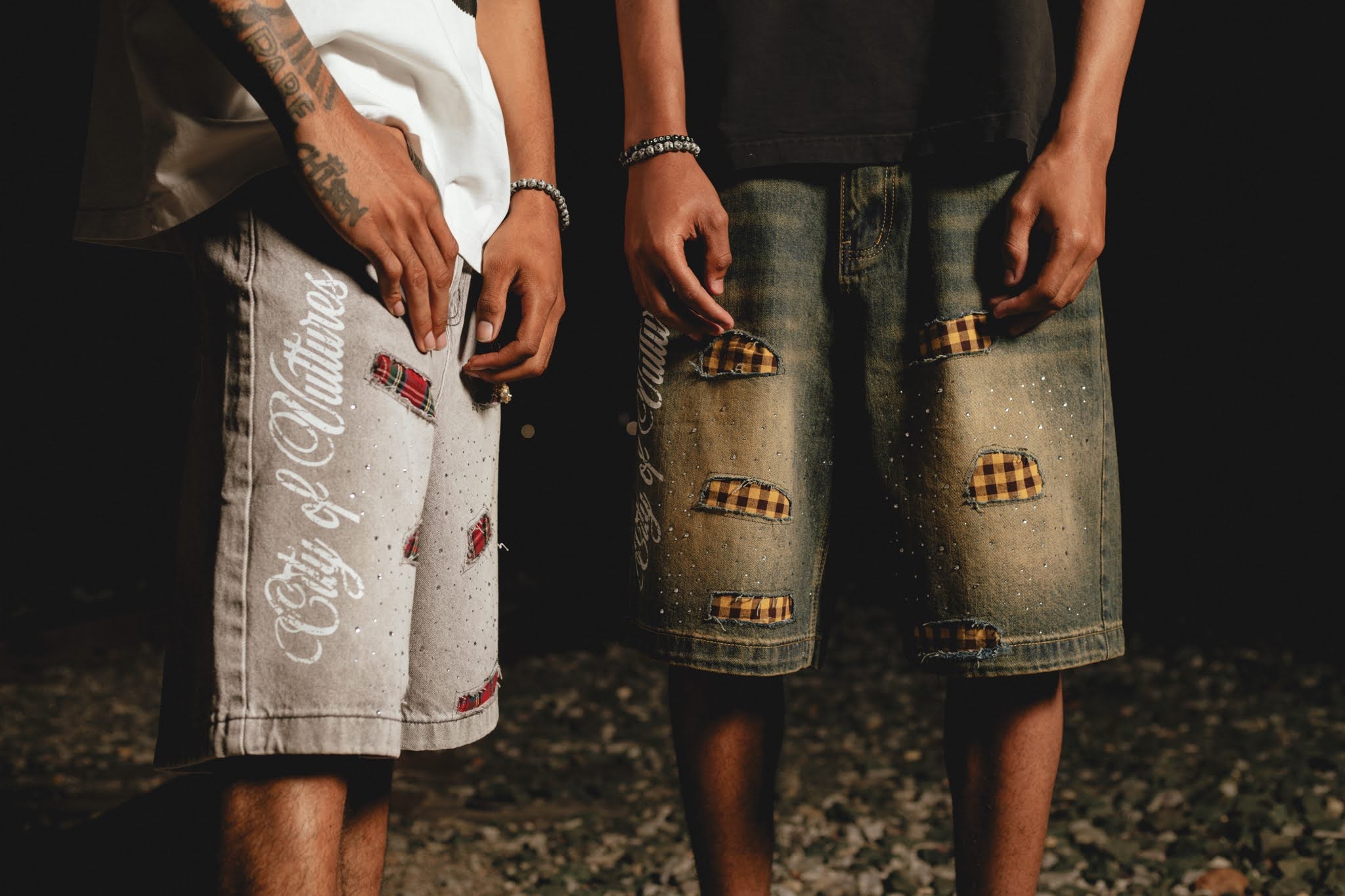 CITYOFVULTURES COLLECTION PLAID PATCH JORTS